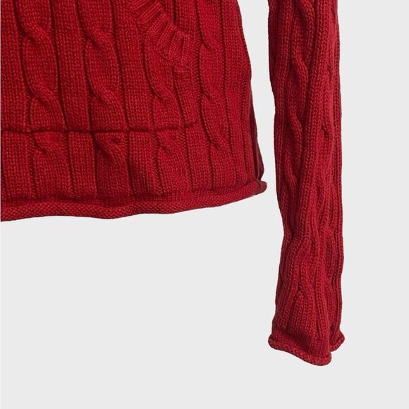 Old Navy Perfect Fit V-Neck Cable Knit Sweater Women's Size M Red Hooded Pockets - Picture 8 of 14